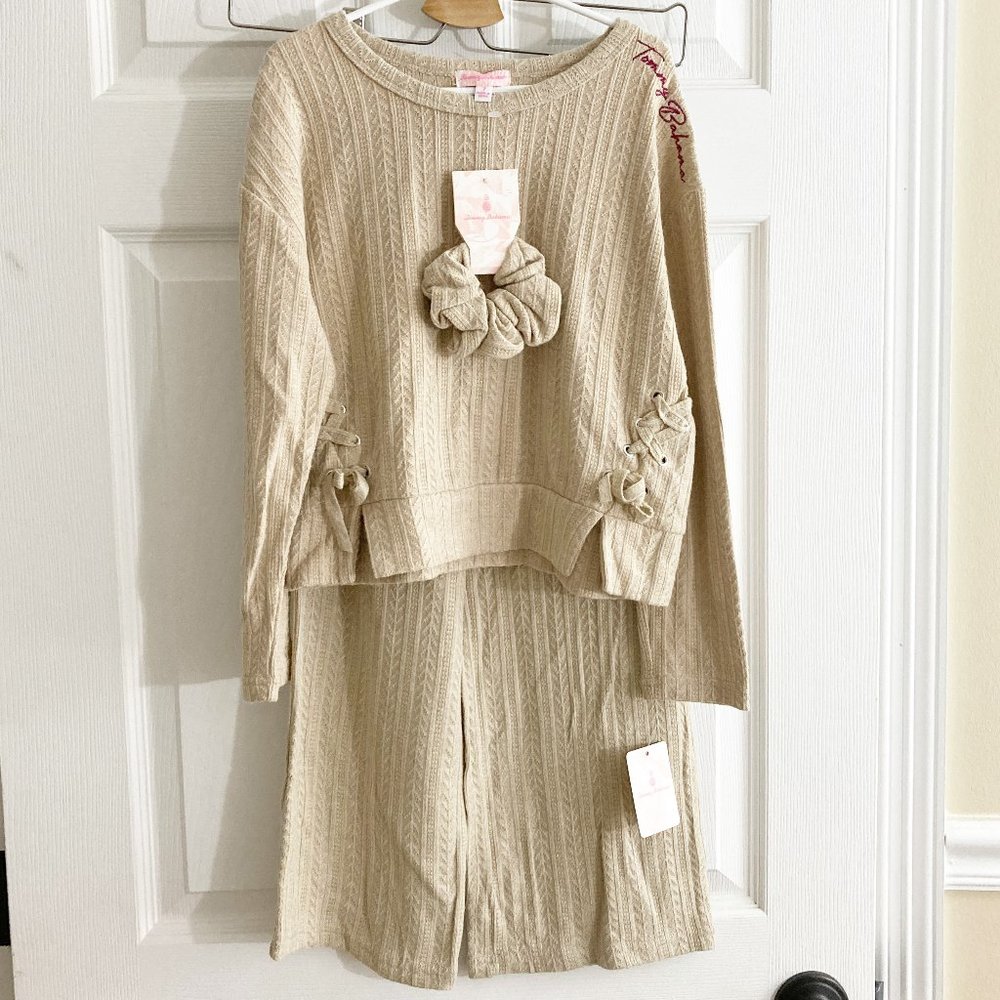 Tommy Bahama Girls Knit Sweater Pant Set w/ Scrunchie Size 7 NWT Oatmeal Texture